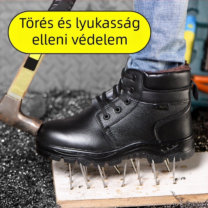 Téli magas szárú munkavédelmi cipő, mikroszálas bőr, acélorrú, átszúrás elleni védelem, ütés- és átszúrás elleni védelem