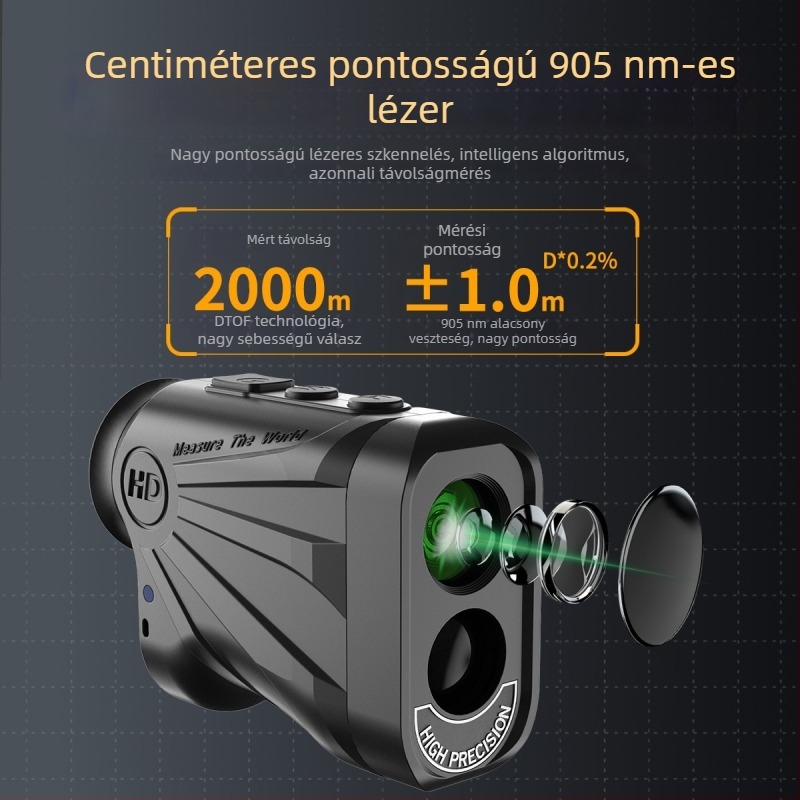 Golf lézeres távolságmérő, mini mágneses kézi elektronikus mérőeszköz, nagy pontosságú távolságmérő övtáskával