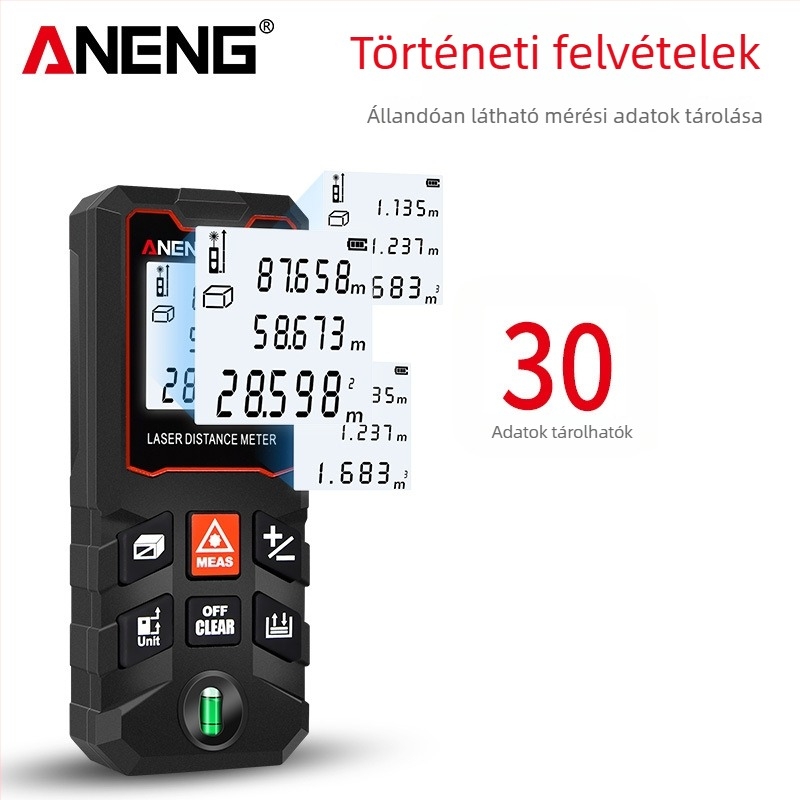 ANENG B40 Kézi lézeres távolságmérő — kiváló pontosság akár 40 m-ig, mérés: távolság, terület, térfogat, Pitagorasz-számítások