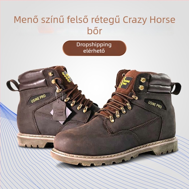 Goodyear varrású munkavédelmi cipő acél orral és acél talppal, Crazy Horse bőr, ütésálló és perforáció-mentes