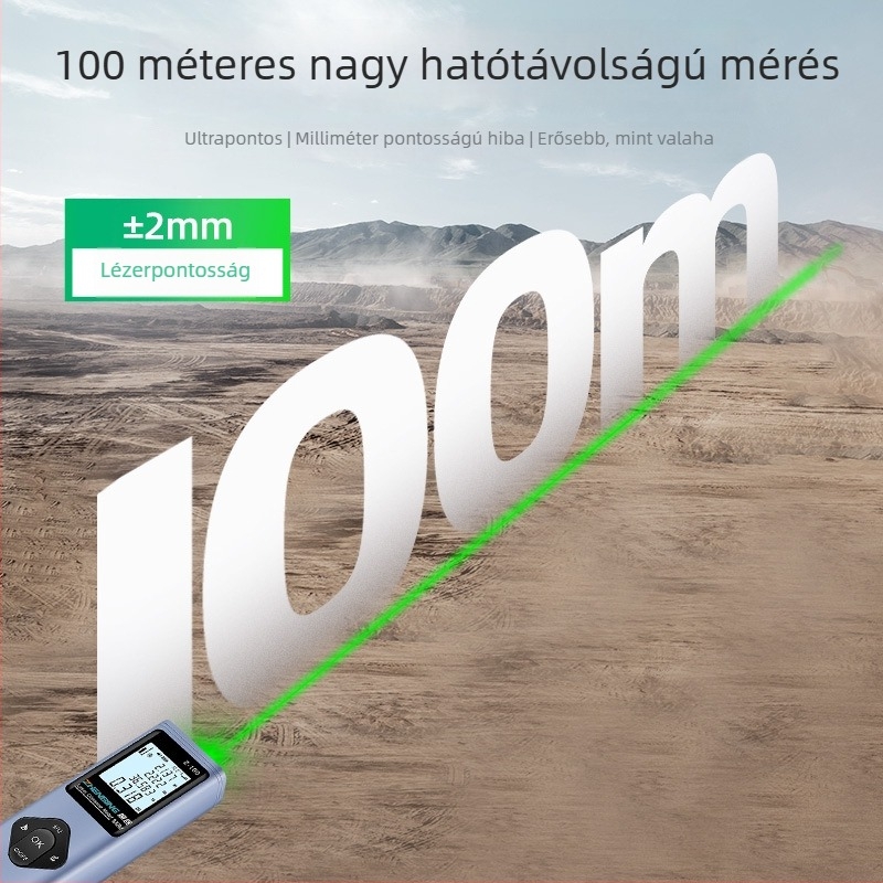 Magas pontosságú zöld lézeres távolságmérő, 3 az 1-ben digitális vonalzó, beltéri és kültéri méréshez, Bluetooth mérőeszköz