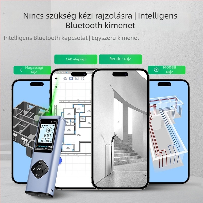 Magas pontosságú zöld lézeres távolságmérő, 3 az 1-ben digitális vonalzó, beltéri és kültéri méréshez, Bluetooth mérőeszköz
