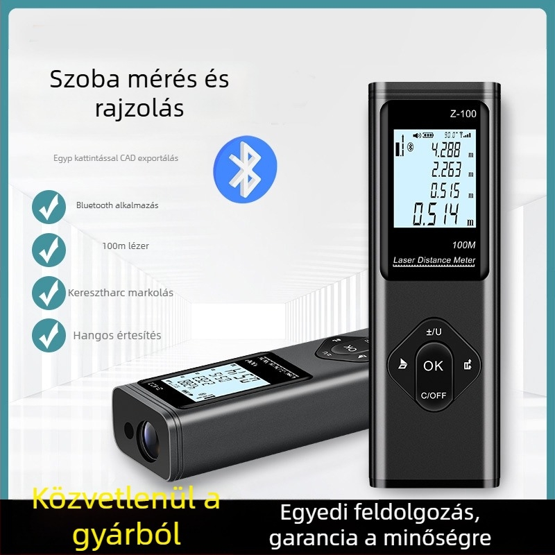 MH sorozatú lézeres távolságmérő Bluetooth-kapcsolattal, 50 mérés memóriával, 40/60/80/100 m hatótávolság