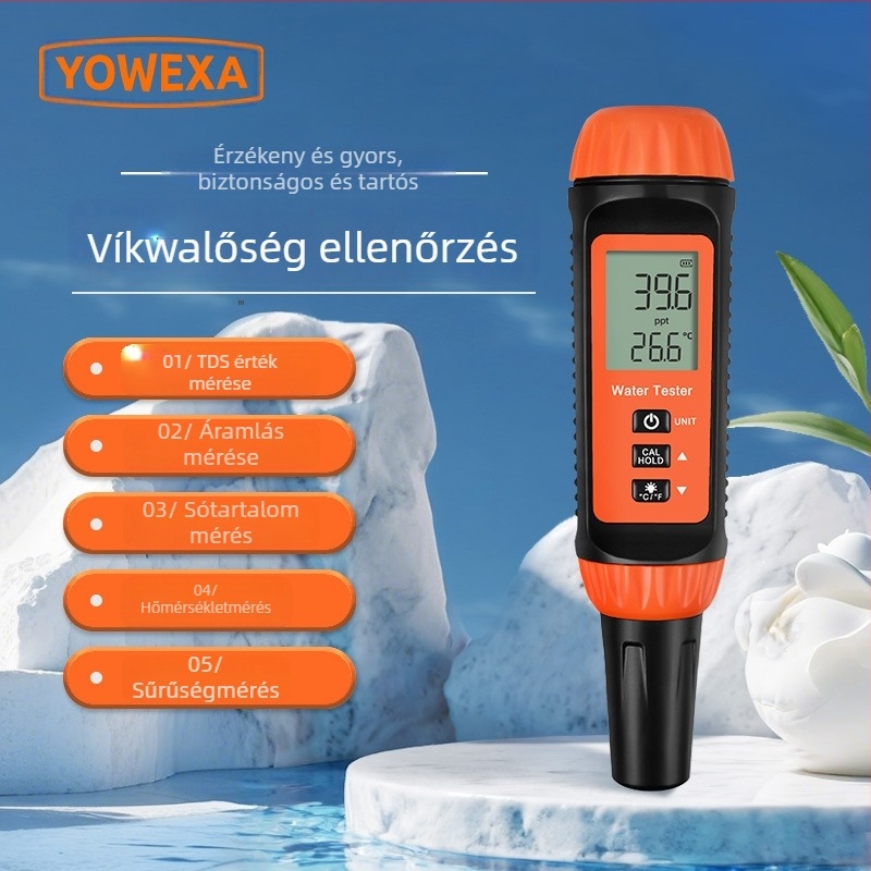 Yowexa Yw-624 Többparaméteres vízminőség-elemző toll – Sótartalom, Specifikus gravitáció, TDS, Vezetőképesség, Hőmérséklet
