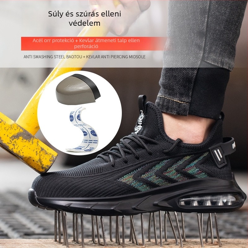 Munkavédelmi cipő ütésálló és perforáció elleni védelemmel, Flyknit felsőrész, acél orr, perforáció elleni védelem, építőipari használatra.