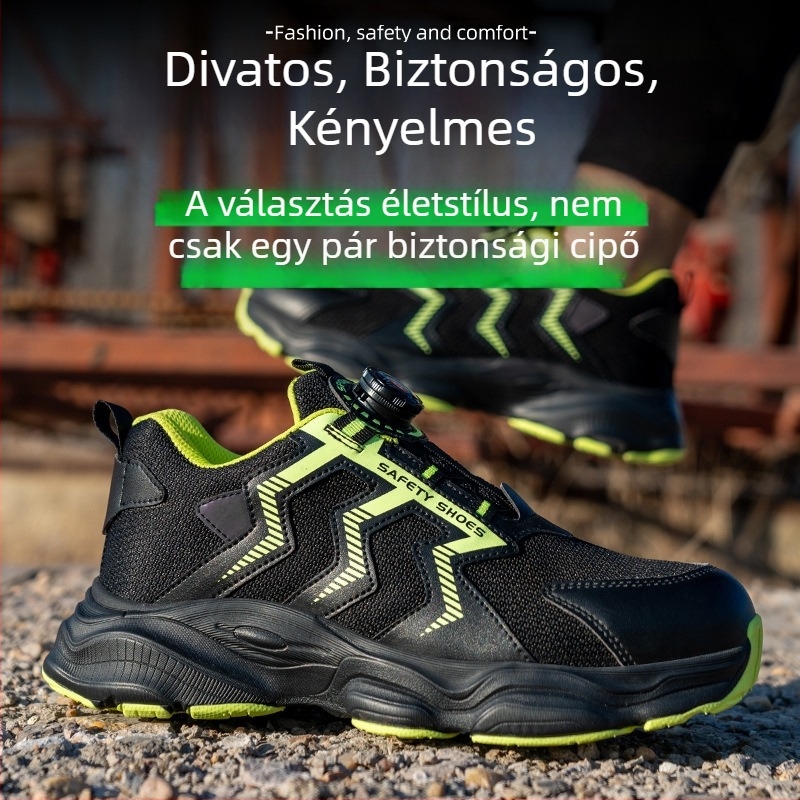 Férfi munkavédelmi cipő ütés- és átszúrás elleni védelemmel, hálós felsőrész, alacsony bokarész, műanyag orrtokvédő