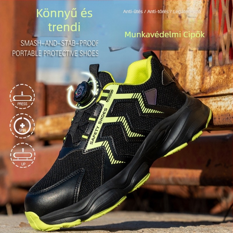 Férfi munkavédelmi cipő ütés- és átszúrás elleni védelemmel, hálós felsőrész, alacsony bokarész, műanyag orrtokvédő