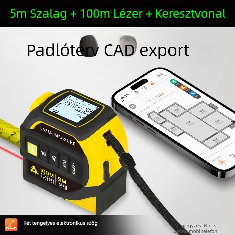 Zhenbing Bluetooth‑os lézeres távolságmérő – nagy pontosságú infravörös mérőszalag, keresztlézer, CAD-rajzok helyiségek méréséhez