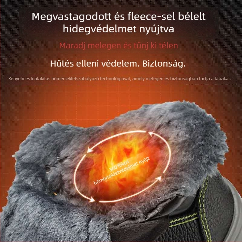 Magas szárú munkavédelmi bakancs: felső rész embosszált marhabőrből, acél orrvédővel, védelem a perforáció és ütések ellen