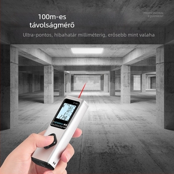 Kézi lézeres mérőberendezés, Z sorozat keresztező vonalas funkcióval — tartomány 0,5–100 m, pontosság 0,001 m, feszültség 3.7 V, tömeg 60.3 g