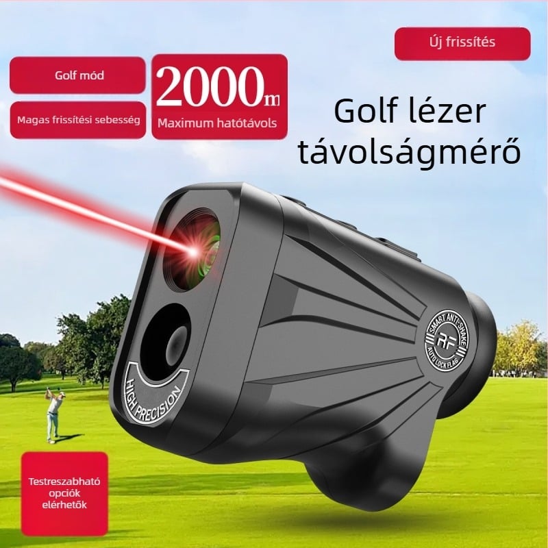 Golf lézeres távolságmérő 2000 m-es hatótávolsággal, ±1 m pontossággal, távolság-, magasság- és szög mérése, golf teleszkóp