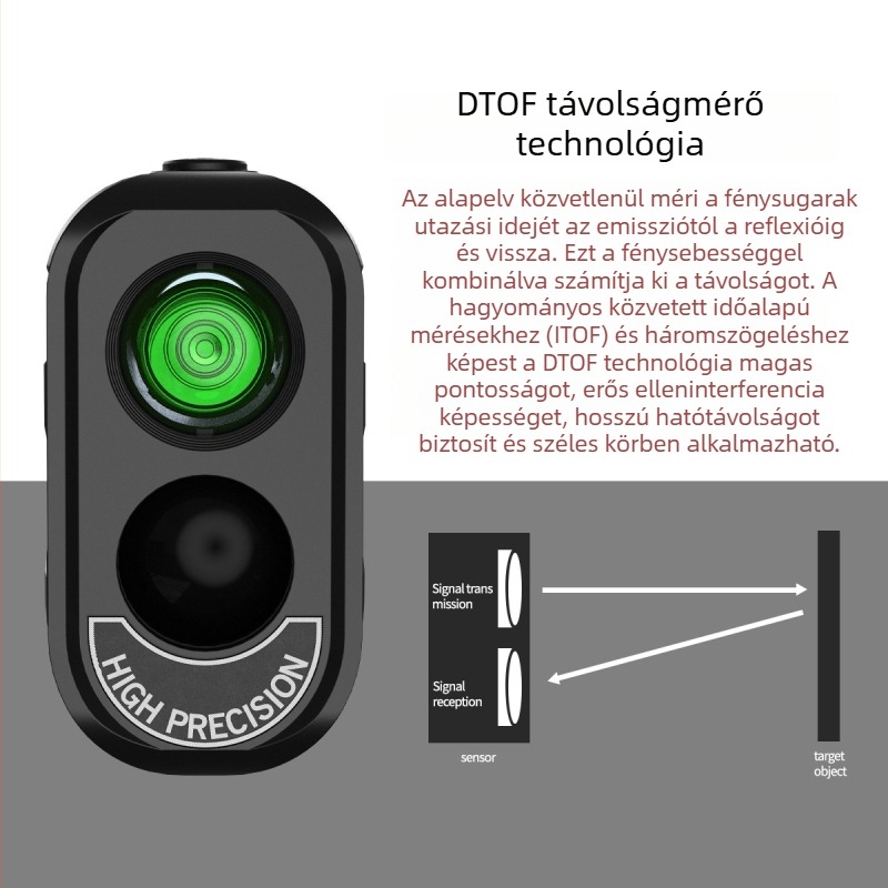 Golf lézeres távolságmérő 2000 m-es hatótávolsággal, ±1 m pontossággal, távolság-, magasság- és szög mérése, golf teleszkóp