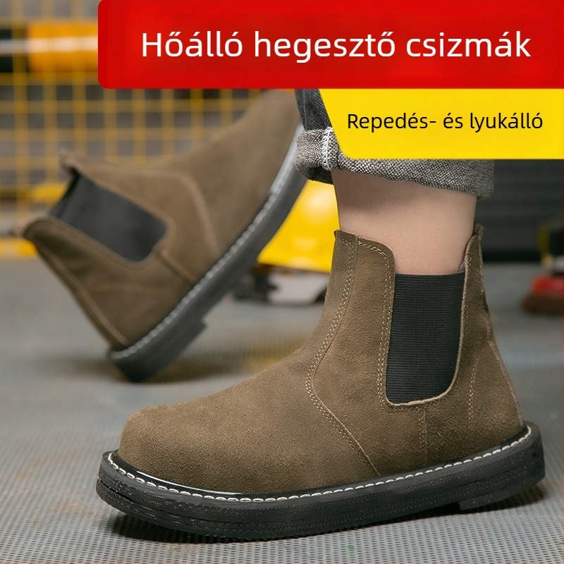 Minden évszakos munkavédelmi csizma, dupla acél toe-val, magas szárú, csúszásmentes, kopásálló, hőálló, visszafordított velúr bőr