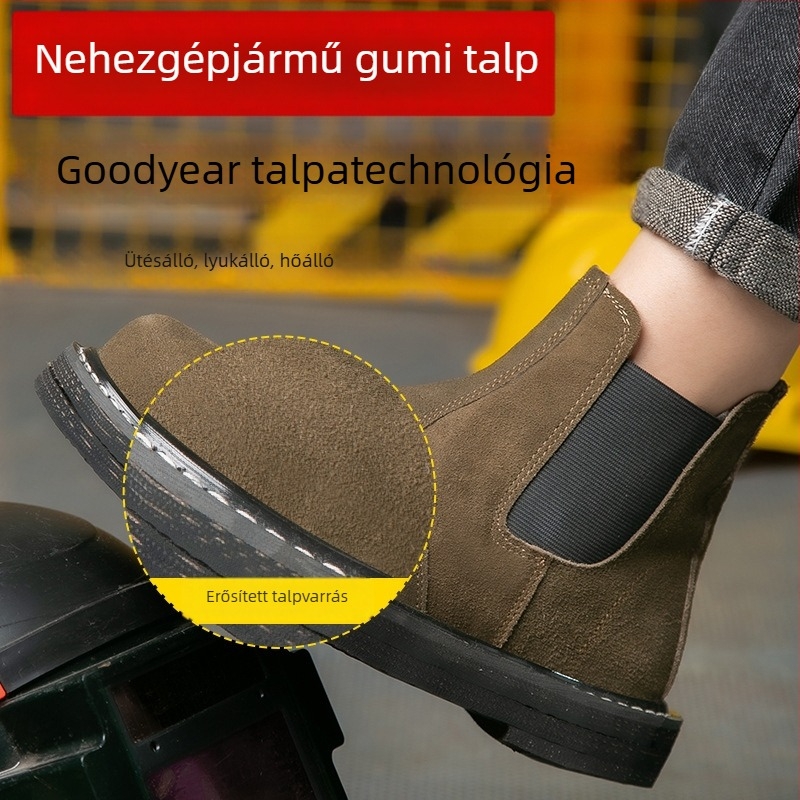 Minden évszakos munkavédelmi csizma, dupla acél toe-val, magas szárú, csúszásmentes, kopásálló, hőálló, visszafordított velúr bőr