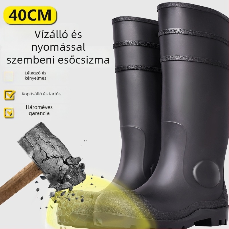 Magas szárú bőr munkabakancs acélorrú, vízálló, csúszásmentes, kopásálló, perforációálló