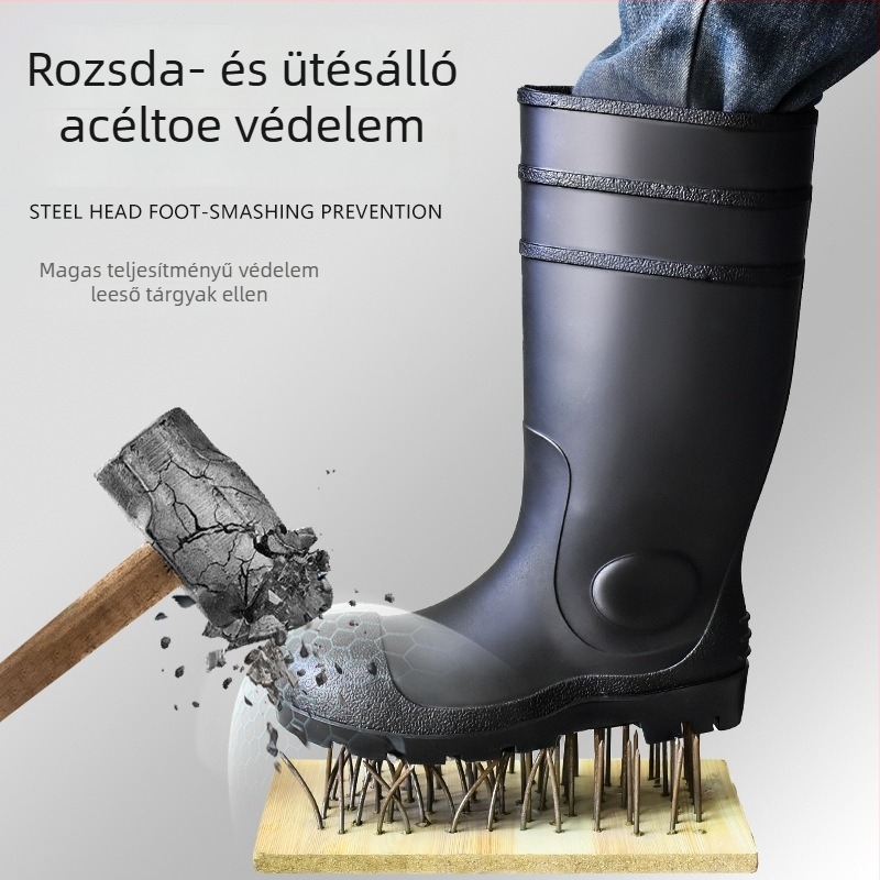 Magas szárú bőr munkabakancs acélorrú, vízálló, csúszásmentes, kopásálló, perforációálló