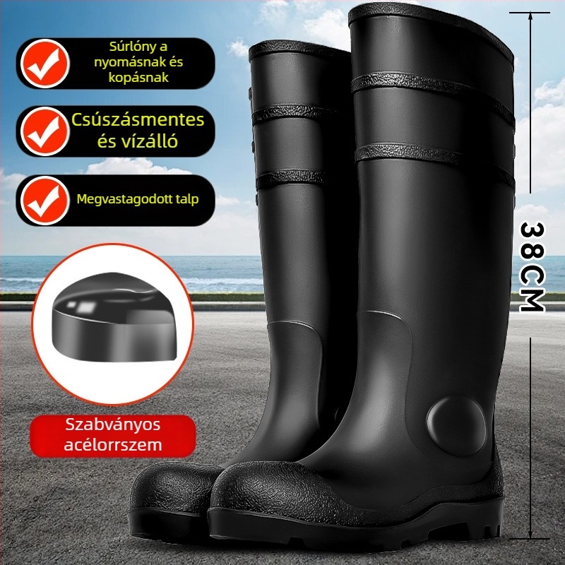 Magas szárú bőr munkabakancs acélorrú, vízálló, csúszásmentes, kopásálló, perforációálló