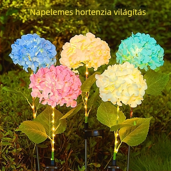 Napelemes hortenzia alakú kültéri lámpa, LED kerti világítás, IP65 vízálló, 1W, 6–12 óra üzemidő, 50 000 óra élettartam, virág alakú dizájn