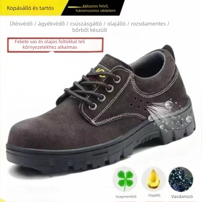 Zhenpeng Munkavédelmi cipő acélorrúval, ütés- és átszúrás elleni védelemmel, bőr felsőrész, alacsony fazon, modell 613, Zhenpeng
