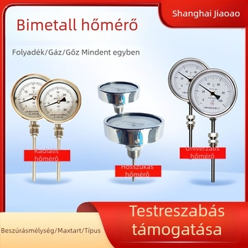 WSS bimetálos hőmérő – modellek WSS-401/411/481/581; mérési tartomány -60…500 °C; szerkezet típusa: állítható szögű; pontosság 1,5.