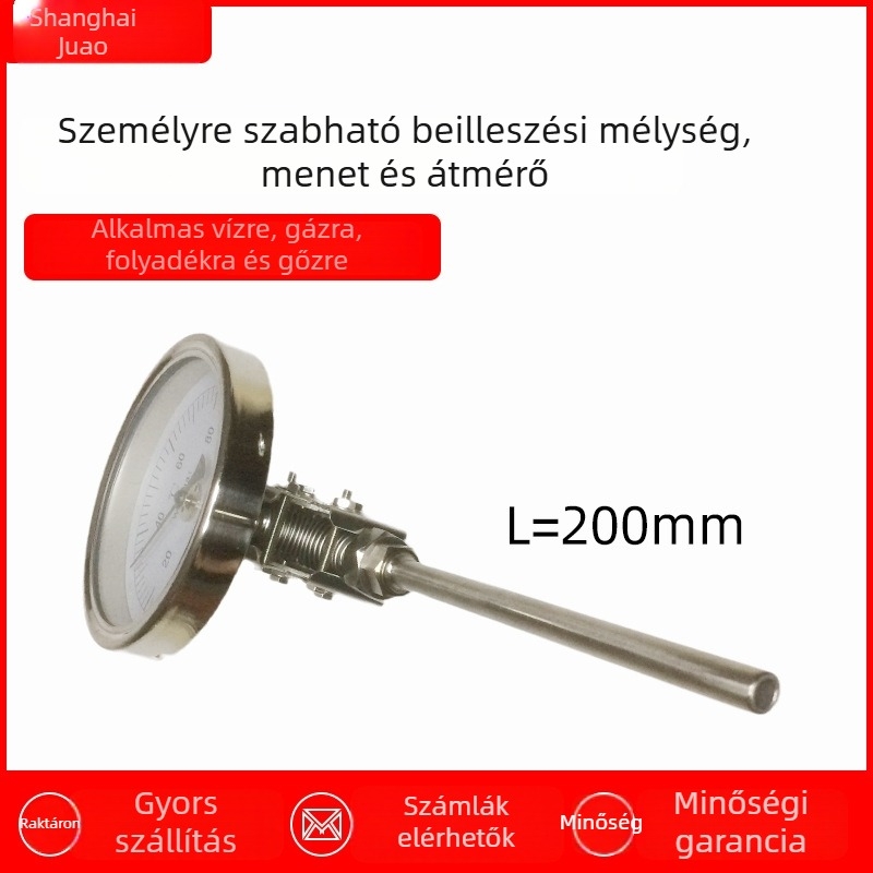 WSS bimetálos hőmérő – modellek WSS-401/411/481/581; mérési tartomány -60…500 °C; szerkezet típusa: állítható szögű; pontosság 1,5.