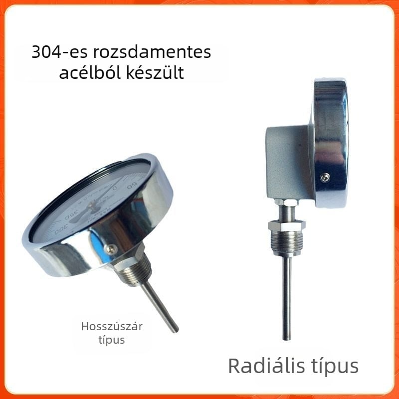 WSS bimetálos hőmérő – modellek WSS-401/411/481/581; mérési tartomány -60…500 °C; szerkezet típusa: állítható szögű; pontosság 1,5.