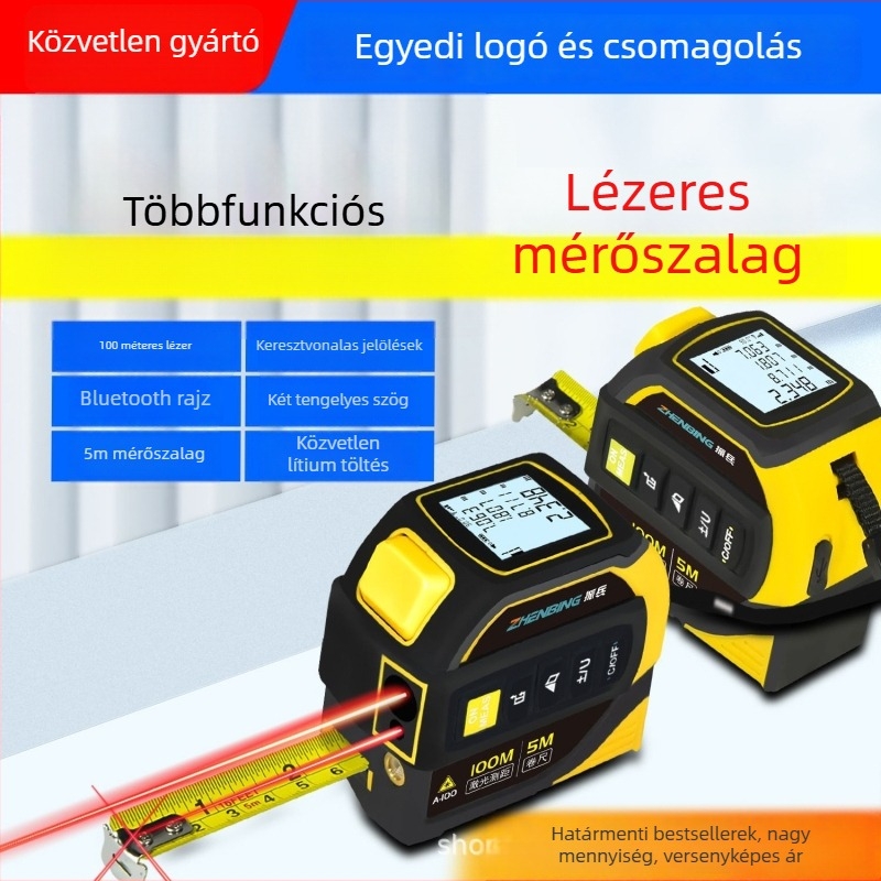 Lézeres távolságmérő Bluetooth-kapcsolattal, keresztezett vonal retikula, mérési tartomány 0,05–100 m, pontosság 0,001 m