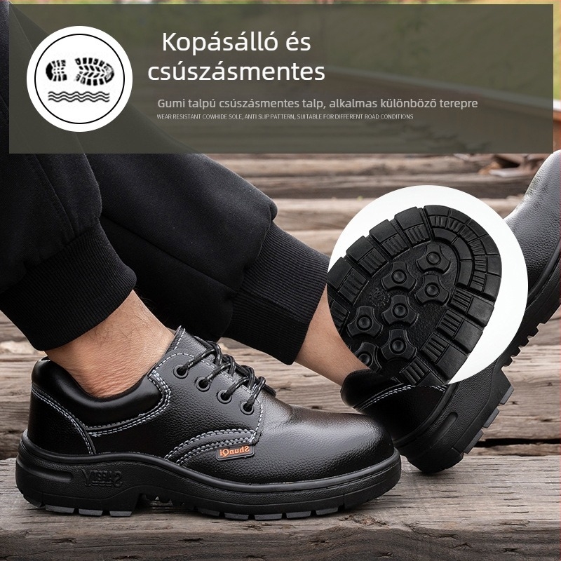 Biztonsági cipő acélorrú, ütés- és átszúrásálló, mikroszálas bőr, csúszásmentes, kopásálló