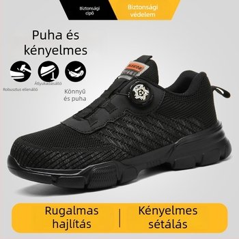 Férfi munka- és építőipari biztonsági cipő, lélegző Flyknit hálófelsőrésszel, alacsony fazonú, vasból készült orrvédő, perforáció- és ütésálló