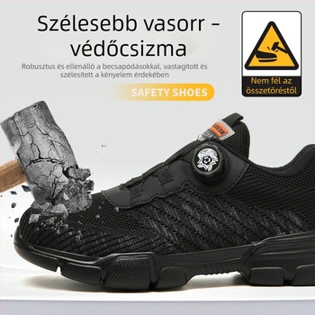 Férfi munka- és építőipari biztonsági cipő, lélegző Flyknit hálófelsőrésszel, alacsony fazonú, vasból készült orrvédő, perforáció- és ütésálló