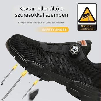 Férfi munka- és építőipari biztonsági cipő, lélegző Flyknit hálófelsőrésszel, alacsony fazonú, vasból készült orrvédő, perforáció- és ütésálló