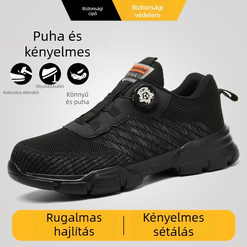 Férfi munka- és építőipari biztonsági cipő, lélegző Flyknit hálófelsőrésszel, alacsony fazonú, vasból készült orrvédő, perforáció- és ütésálló