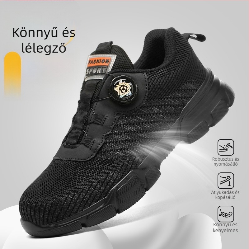 Férfi munka- és építőipari biztonsági cipő, lélegző Flyknit hálófelsőrésszel, alacsony fazonú, vasból készült orrvédő, perforáció- és ütésálló