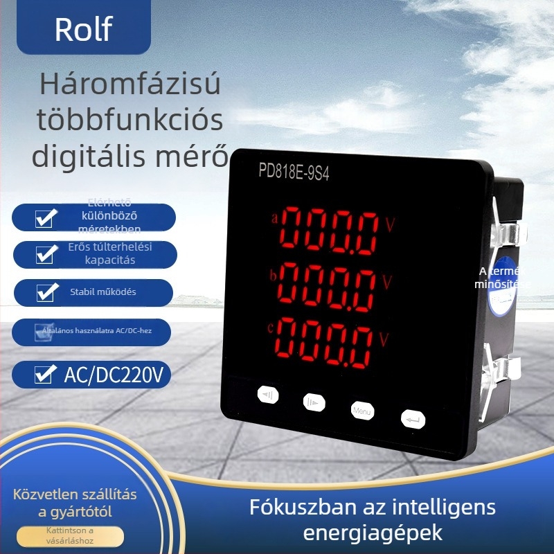 PD818E-9S4 Háromfázisú többfunkciós digitális teljesítménymérő, ampermérő és voltmérő, Rolandfu