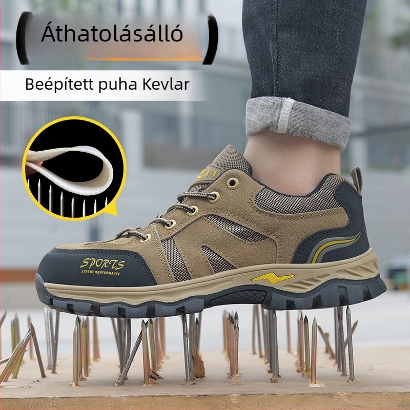 Uniszex munkavédelmi cipő, acél orral, ütés- és átszúrás elleni védelem, mikro szálas bőr + hálós felsőrész, lélegző négy évszakos kialakítás