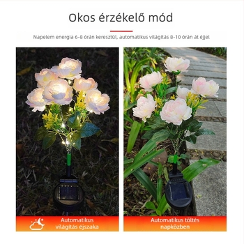 Napelemes peónia lámpa a kerthez, LED, IP65 vízálló, indukciós kapcsoló, 1W, üzemidő 6–12 óra