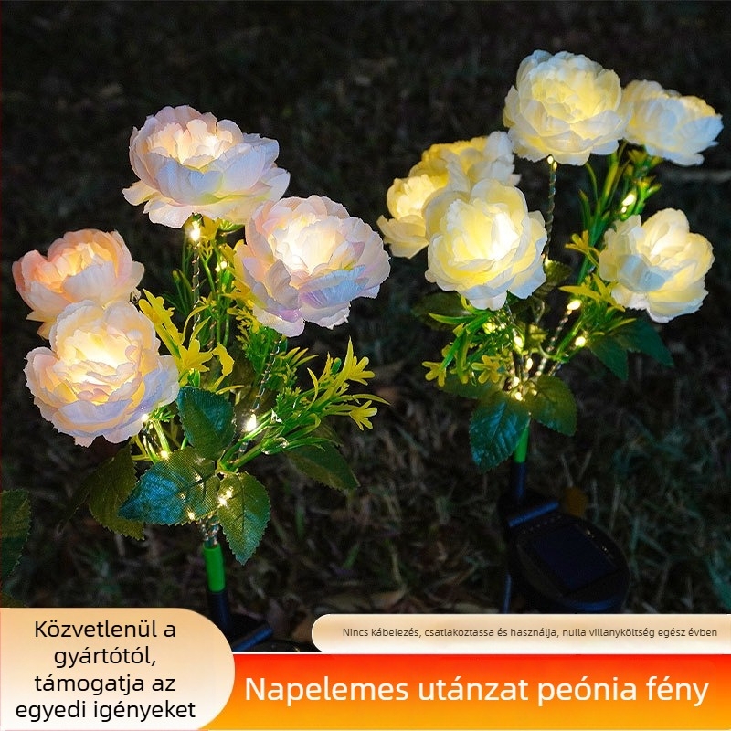 Napelemes peónia lámpa a kerthez, LED, IP65 vízálló, indukciós kapcsoló, 1W, üzemidő 6–12 óra
