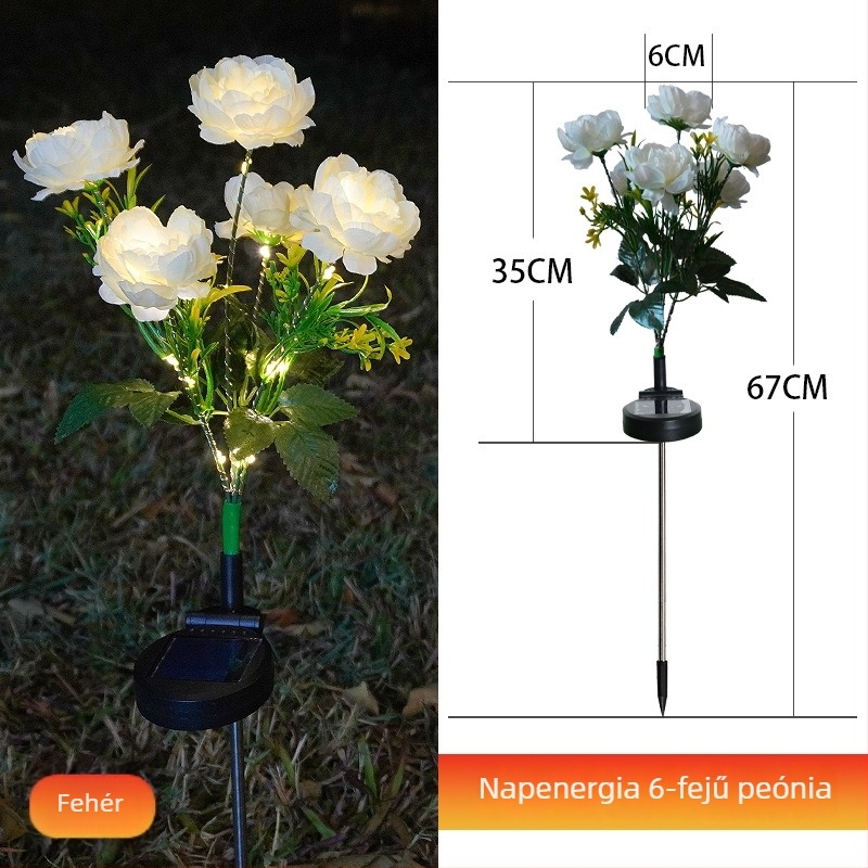 Napelemes peónia lámpa a kerthez, LED, IP65 vízálló, indukciós kapcsoló, 1W, üzemidő 6–12 óra