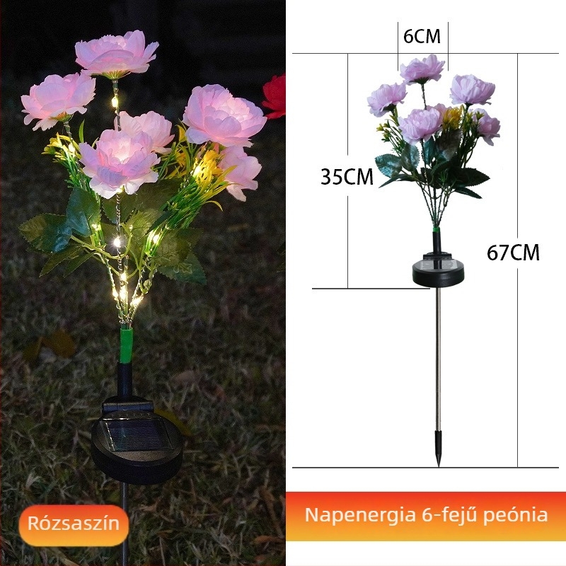 Napelemes peónia lámpa a kerthez, LED, IP65 vízálló, indukciós kapcsoló, 1W, üzemidő 6–12 óra