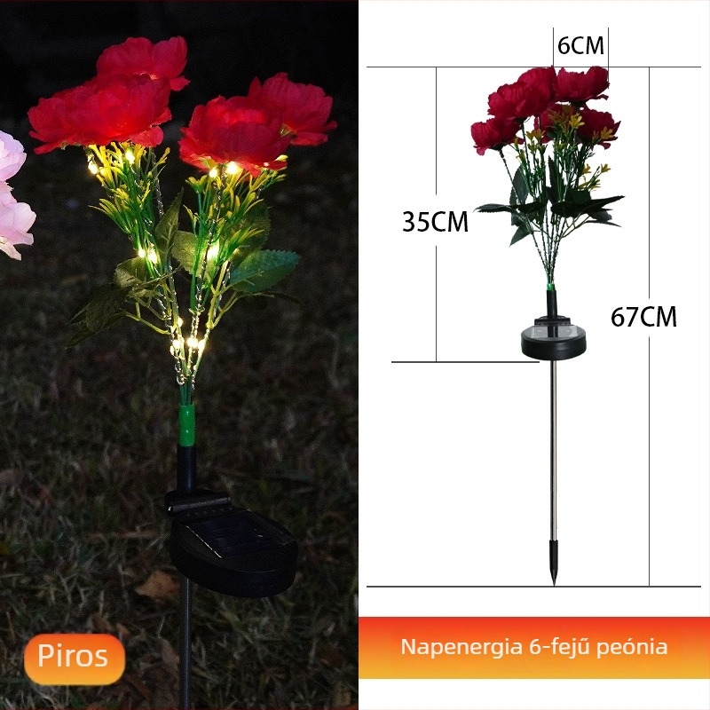 Napelemes peónia lámpa a kerthez, LED, IP65 vízálló, indukciós kapcsoló, 1W, üzemidő 6–12 óra
