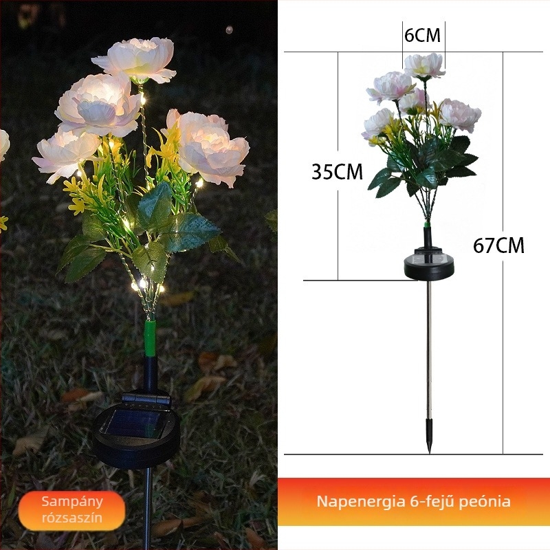 Napelemes peónia lámpa a kerthez, LED, IP65 vízálló, indukciós kapcsoló, 1W, üzemidő 6–12 óra