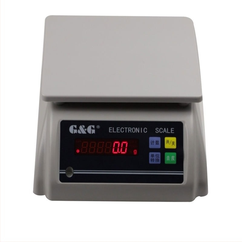 Vízálló elektronikus mérleg, pontosság 0,1 g, 1,5 kg; kapacitások 30 kg/6 kg/15 kg, újratölthető