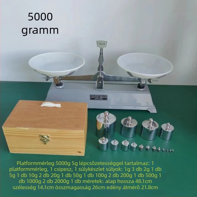 Tálas mérleg – súlykészlet 100 g, 200 g, 500 g, 1000 g, 2000 g és 5000 g oktatási fizika kísérletekhez