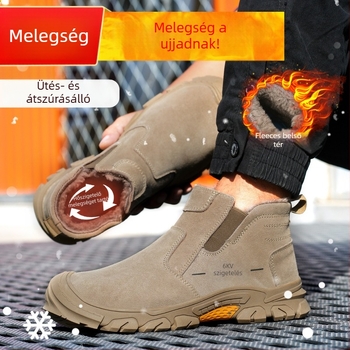 Magas védőmunkacipő téli fleece bélésével | acél orrtő, anti-ütés, anti-perforáció, anti-égés, Slip-On