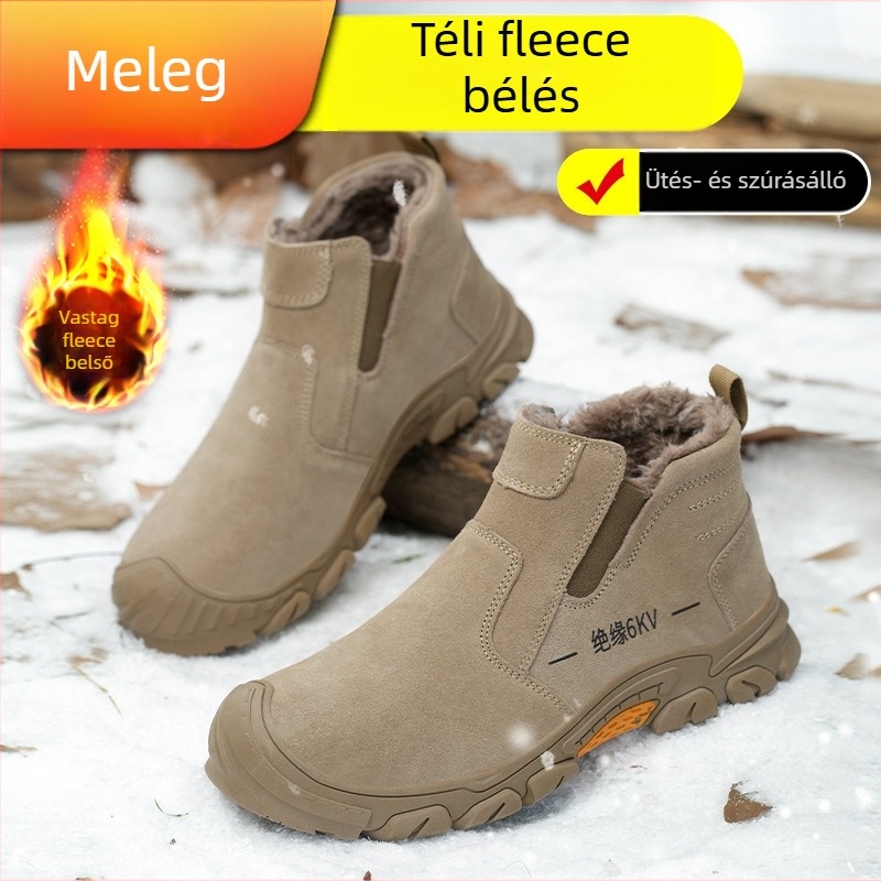 Magas védőmunkacipő téli fleece bélésével | acél orrtő, anti-ütés, anti-perforáció, anti-égés, Slip-On