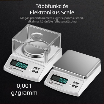 KCX-918 Elektronikus analitikai mérleg, 0.001 g felbontás, háztartási/kereskedelmi/ipari használat; tápegység: Li-ion akkumulátor és hálózati adapter