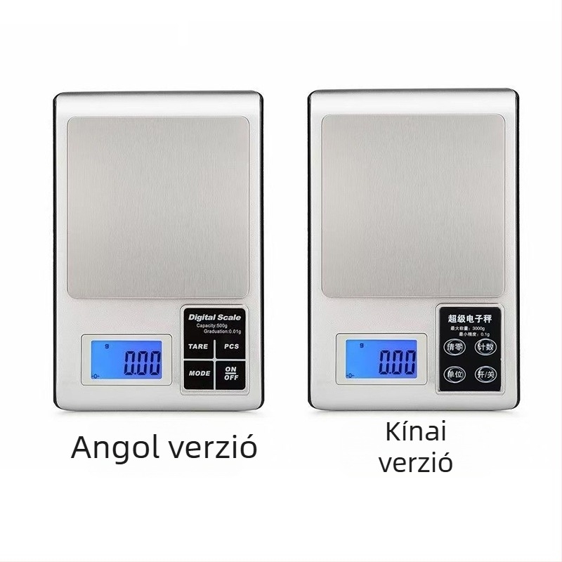 Hordozható rozsdamentes acél konyhai mérleg, 3 kg/0.1 g, kompakt elektronikus mérleg élelmiszer- és gyógyszeranyagokhoz