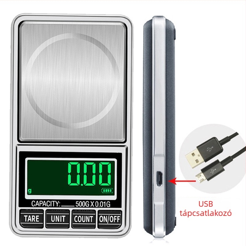 USB ékszermérleg, kompakt, hordozható zsebméretű digitális mérleg, 0.01 g pontossággal