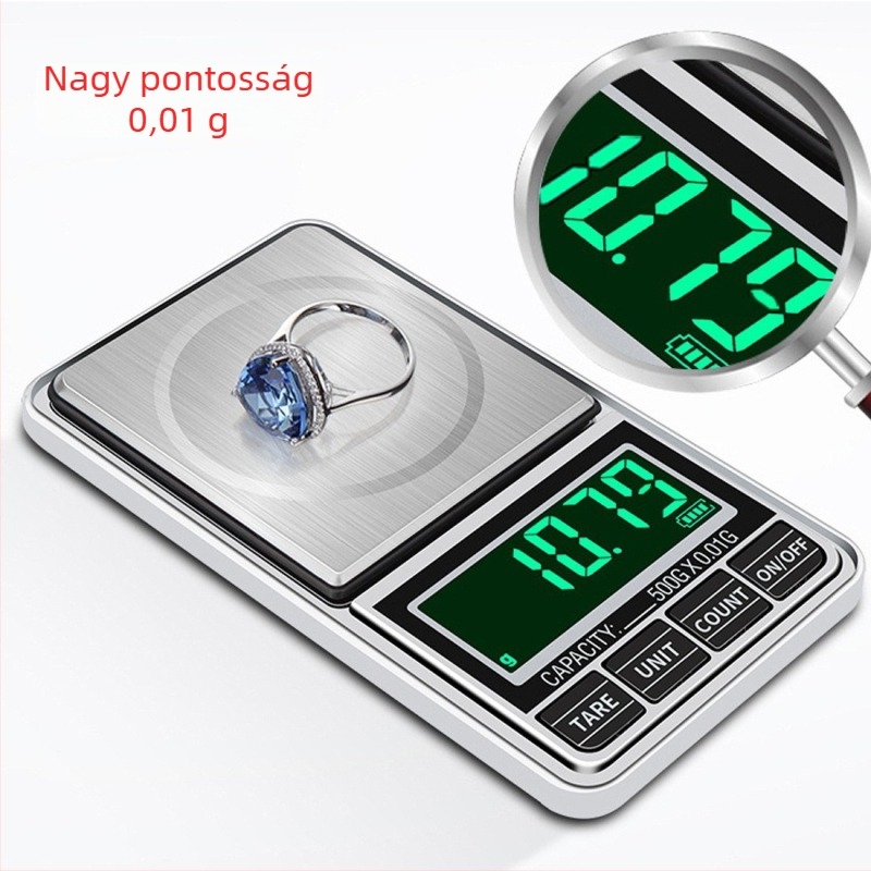 USB ékszermérleg, kompakt, hordozható zsebméretű digitális mérleg, 0.01 g pontossággal