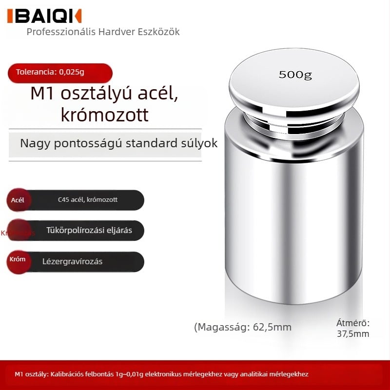 Baiqi M1 szabványos kalibráló súlyok készlet, 0,5 kg, rozsdamentes acél súlyblokkok analitikus mérlegekhez